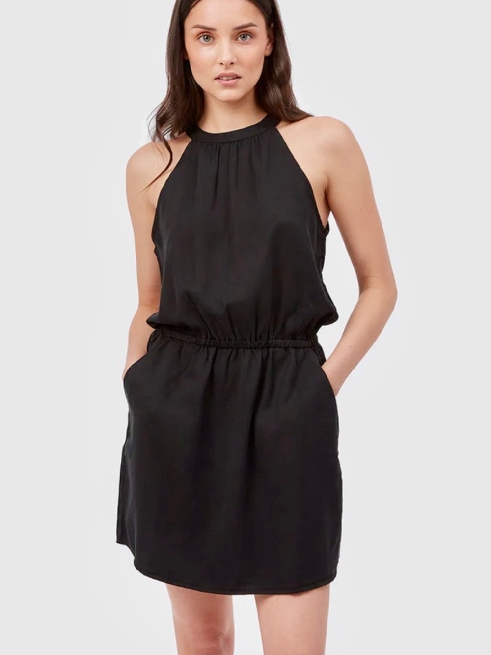 tentree Cypress Halter Mini Dress Tencel Meteorite Black Size M
